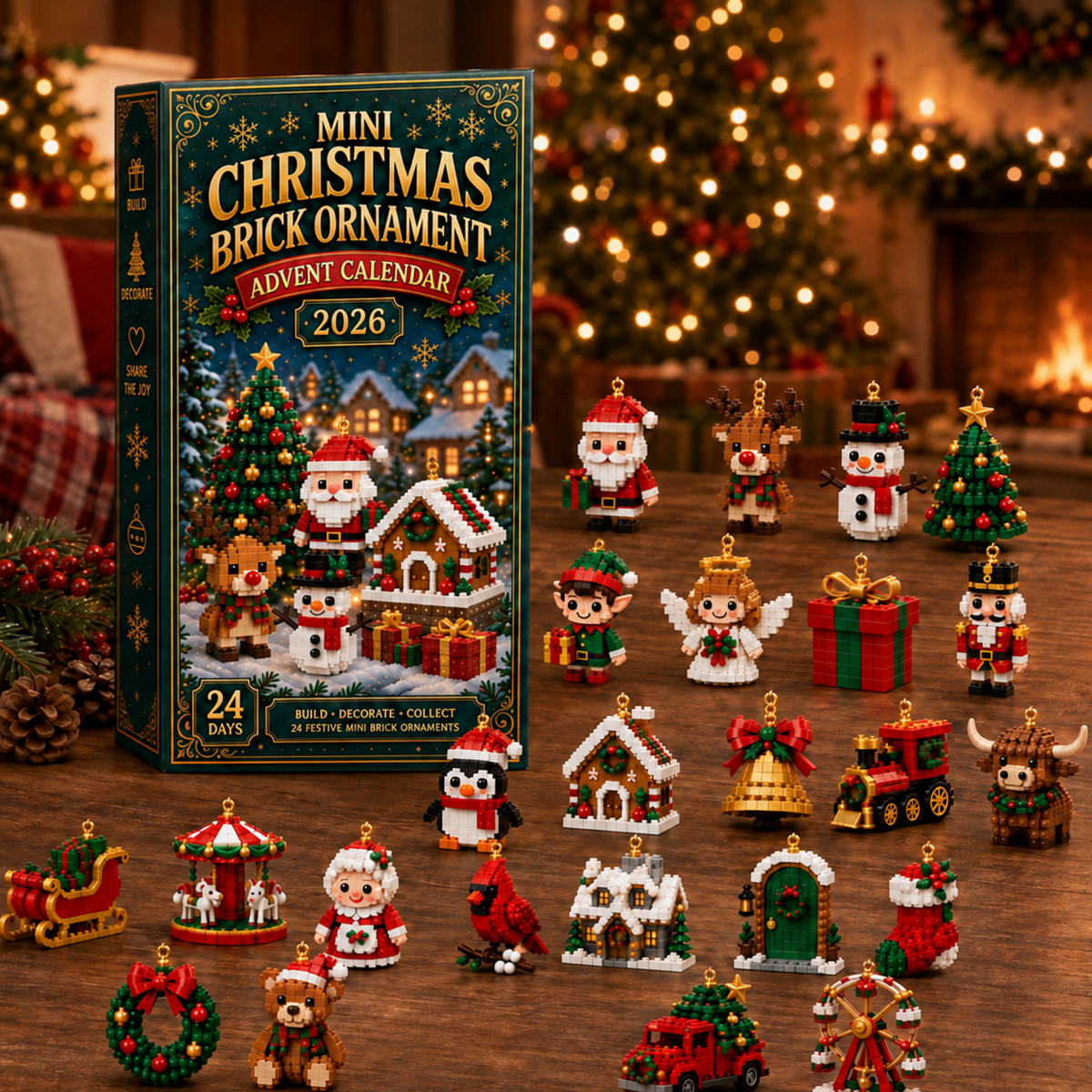 ⏳ Last day to save 49% – Billhol®🍪 24-Day Mini Christmas Ornament Advent Calendar | 24 unique festive buildable designs with hanging loops—perfect for decorating Christmas trees, wreaths, and holiday displays 🧱