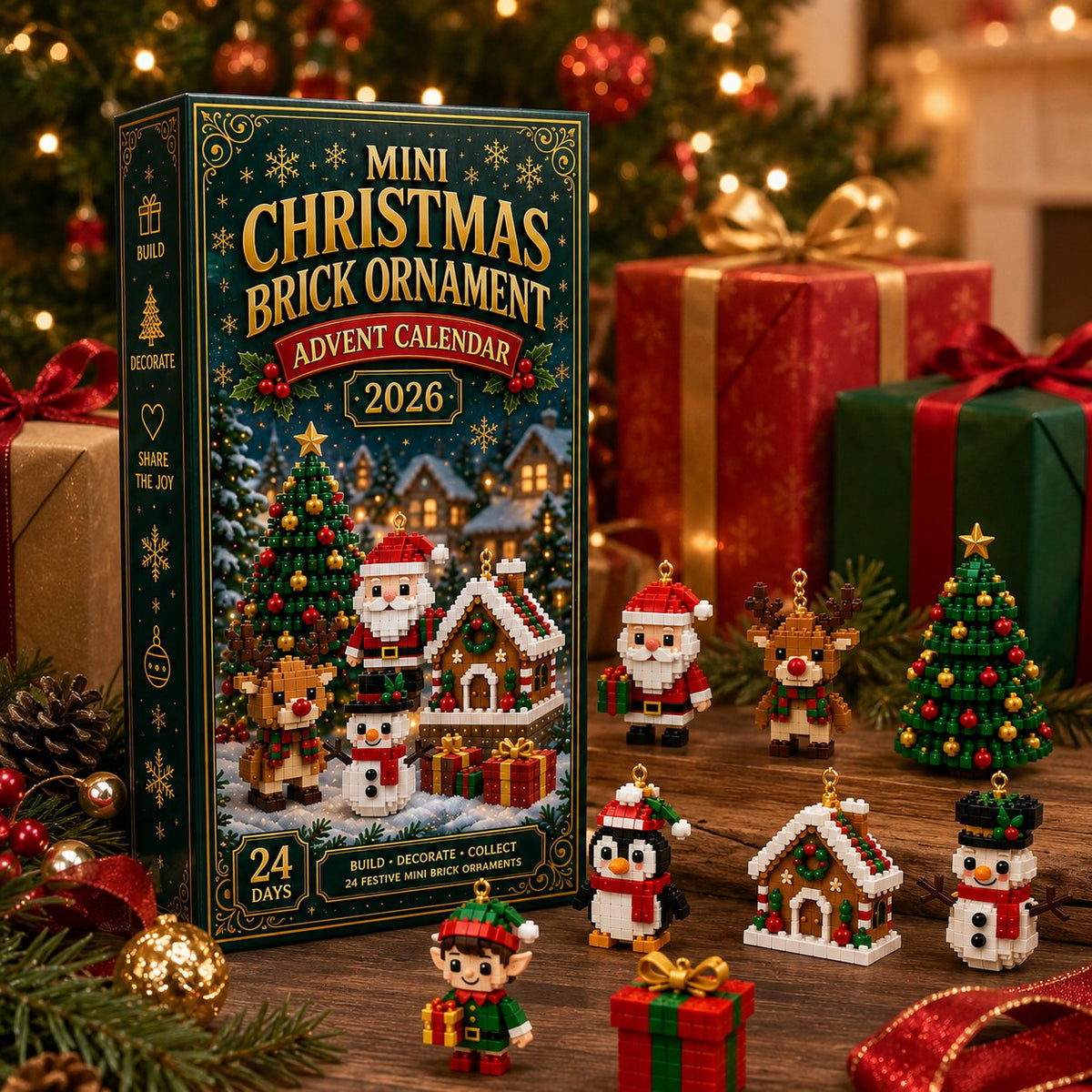 ⏳ Last day to save 49% – Billhol®🍪 24-Day Mini Christmas Ornament Advent Calendar | 24 unique festive buildable designs with hanging loops—perfect for decorating Christmas trees, wreaths, and holiday displays 🧱